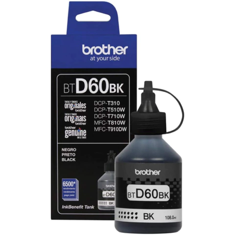Garrafa de Tinta Brother BTD60BK 108ML Preto Inkjet Mini17 MFCT4500 DCPT420W 720DW 820DW 7,5K