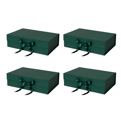 Kit Caixa Dobrável com Fita de Cetim Verde Brilhante PP 20x18,2x8cm - Pct c/ 4