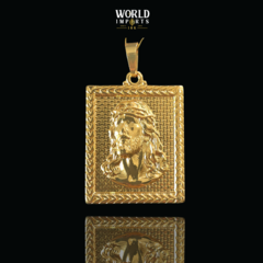 KIT CORDÃO E PULSEIRA CADEADO (10MM) – 70cm + PINGENTE FACE DE CRISTO NA PLACA – BANHADA A OURO 18K - World Imports 18k
