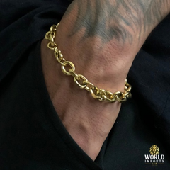 KIT CORDÃO E PULSEIRA CADEADO (10MM) – 70cm + PINGENTE FACE DE CRISTO NA PLACA – BANHADA A OURO 18K - comprar online