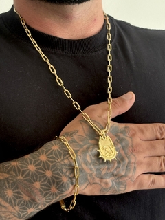 KIT CORDÃO E PULSEIRA CADEADO LONG (4MM) – 70cm + PINGENTE PITBULL – BANHADA A OURO 18K na internet