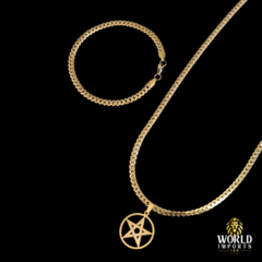 KIT CORDÃO E PULSEIRA ESTEIRA LÂMINADA (4MM) – 70cm + PINGENTE ESTRELA – BANHADA A OURO 18K - comprar online