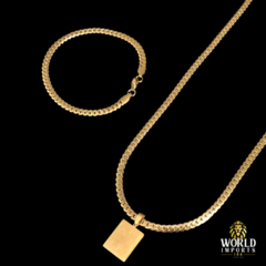 KIT CORDÃO E PULSEIRA ESTEIRA LÂMINADA (4MM) – 70cm + PINGENTE FÉ – BANHADA A OURO 18K na internet