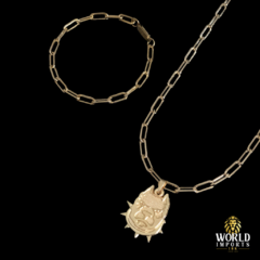 KIT CORDÃO E PULSEIRA CADEADO LONG (4MM) – 70cm + PINGENTE PITBULL – BANHADA A OURO 18K - comprar online
