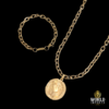 KIT CORDÃO E PULSEIRA CADEADO (10MM) – 70cm + PINGENTE FÉ – BANHADA A OURO 18K