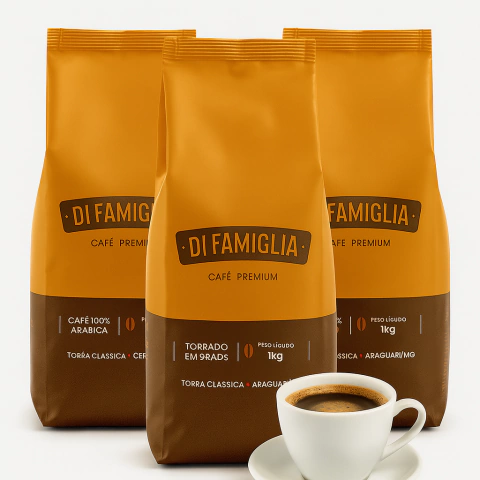 Café Especial Arábica Di Famiglia em Grãos | 3 Pacotes de 1kg (Total 3kg) | Café 100% Arábica Premium - comprar online