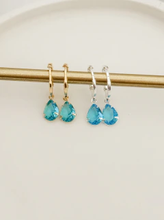Argolinha gota zircônia azul piscina