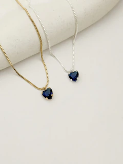 Colar clássico coração zircônia azul