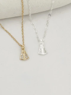 Colar mini Nossa Senhora cristal passante cravejada