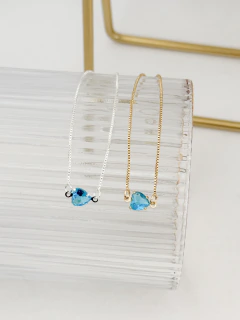 Pulseira coração zircônia azul piscina