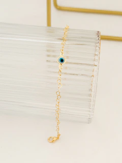 Pulseira elos corações olho grego banhada a ouro