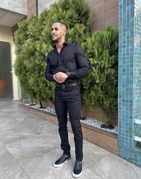 CAMISA SLIM TRICOLINE STRETCH PRETO ARAMIS