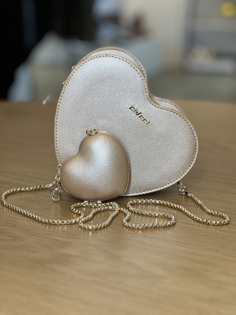 BOLSA CORAÇÃO DUPLO COLCCI OURO