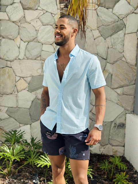 CAMISA MC SLIM GLASS AZUL M.POLLO