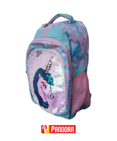 MOCHILA HAPPY BAGS DOS CIERRES CON LUZ Y LENTEJUELAS (03401)