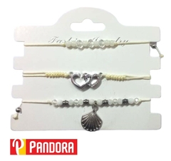 PULSERA SOGA X3 CORAZON DOBLE BLANCO TFPBR-007-3W (7114765022566)