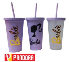 VASO BARBIE REUTILIZABLE CON BOMBILLA (03892)