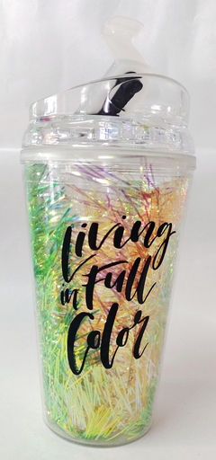 VASO FLUOR CON BRILLO TAPA Y BOMBILLA (6910001200092)