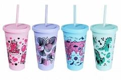 VASO TEEN CON BOMBILLA DE PLASTICO PASTEL (02341)