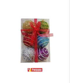 PELOTAS NAVIDEÑAS CON LINEAS Y BRILLOS X6 5CM (6263880060012)