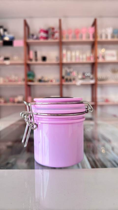 Pote hermético para cola Rosa e HIGRÔMETRO NA TAMPA