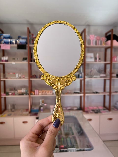 Espelho de mão princesa DOURADO (espelho frente e verso)