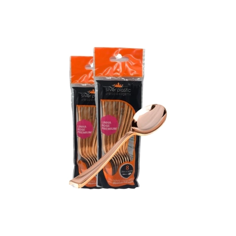 Colher Sobremesa Rose Premium | Silver Plastic c/8