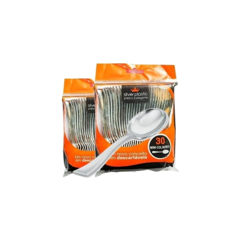Mini Colher Prata Premium | Silver Plastic c/30