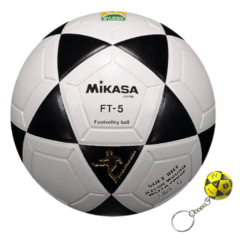 Bola Oficial de Futevôlei • Mikasa FT-5 Branca/Preta + Chaveiro Mikasa FT-5