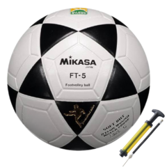 Bola Oficial de Futevôlei • Mikasa FT-5 Branca/Preta + Bomba para Encher Bola