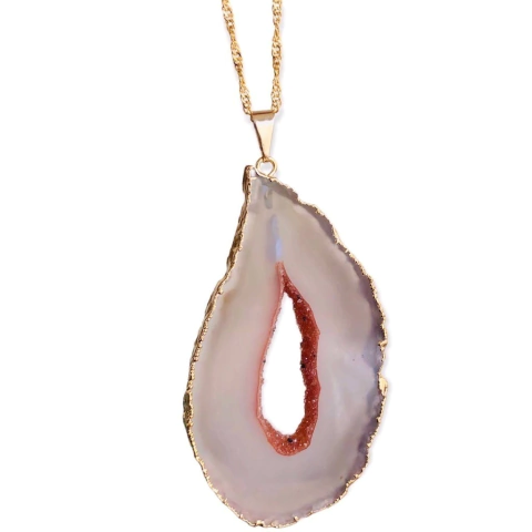 Colar com Pingente de Lamina de Geodo Banhado Tipo:6