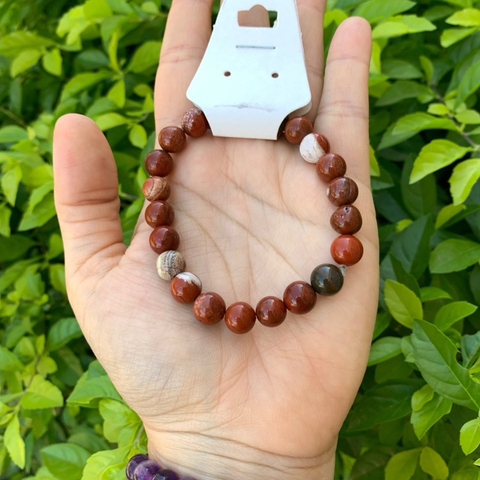 Pulseira Jaspe Vermelho Pedras Naturais Esfera Bolinha