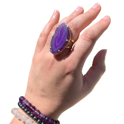 Anel de Chapa de Ágata Roxa Tingida