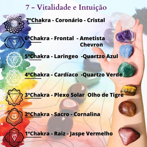 Kit 7 Chakras Pedras Roladas Grande com Caixa MDF - 7