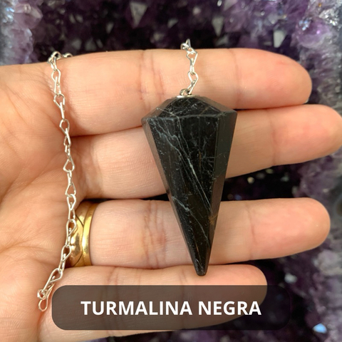 Pêndulo de Turmalina Negra - Radiestesia Terapias Pedra Natural Cristal Lapidado