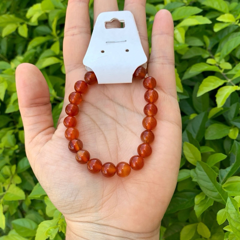 Pulseira Agata Cornalina Pedras Naturais Esfera Bolinha