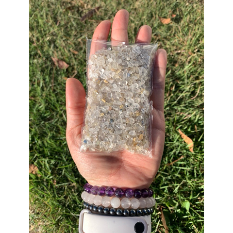 Quartzo com Rutilos Dourados em mini Cascalho - Saquinho de 100g