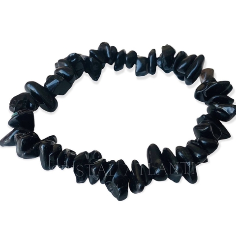 Pulseira de OBSIDIANA em Cascalho de Pedras e Cristais