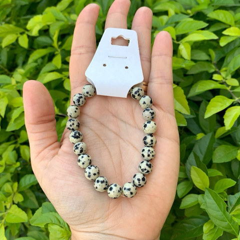 Pulseira Jaspe Dalmata Pedras Naturais Esfera Bolinha