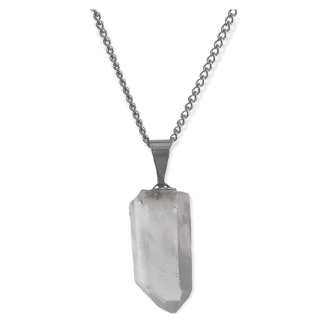 Colar de Inox com Ponta de Quartzo Transparente