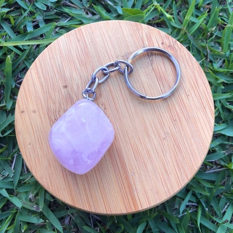 Chaveiro de Pedra Natural Cristal - Quartzo Rosa Rolada