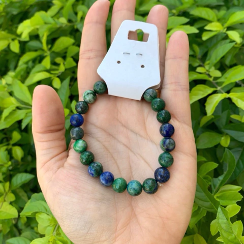 Pulseira Azurita com Malaquita Pedras Naturais Esfera Bolinha