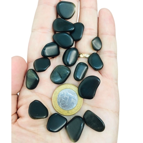 Obsidiana Negra Dourada Rolada Pedra Preta Natural - Mini (Unidade)