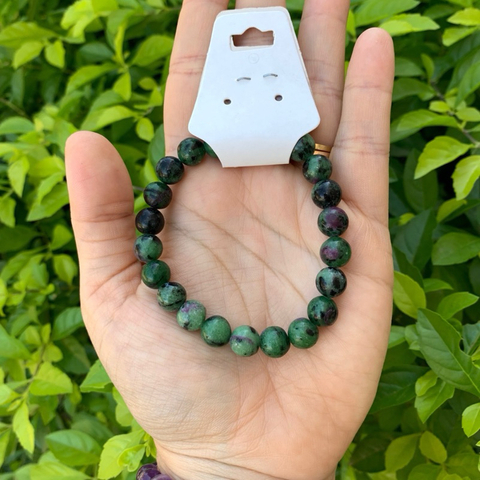 Pulseira Zoisita com Rubi Pedras Naturais Esfera Bolinha Zoisita com Rubi