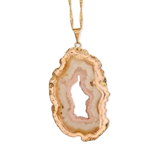 Colar com Pingente de Lamina de Geodo Banhado Tipo:1