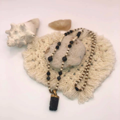 Brass Pendulum Necklace with Tourmaline. Tenda Sustentable, Tulum, Mexico