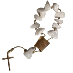 Terço Decorativo de Mesa com Pedras Brasileiras Branco