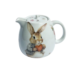 Bule de Chá Redondo Pascoa Roses Coração 500 ml