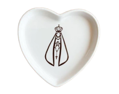 Mini Porta Joia de Porcelana Coração Nossa Senhora 8,5cm