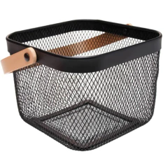 CESTA QUADRADA COM ALCA PERFECT 23,5CM X 17,5CM X 25,5CM PRETA METAL
